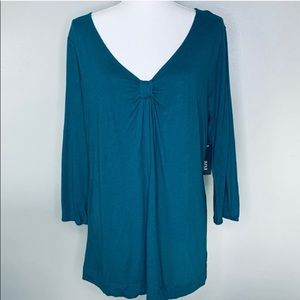 a.n.a. teal 3/4 sleeve shirt with bow detail